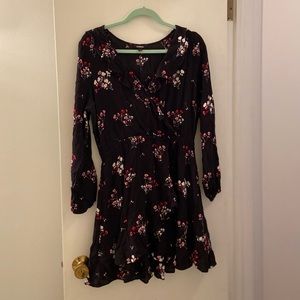 Express Black Floral Faux Wrap Dress Short